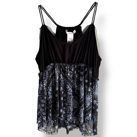 American Rag Cie Tank Top Black Pixie Mesh Hem Paisley Boho Festival Vibes M - Picture 3 of 11